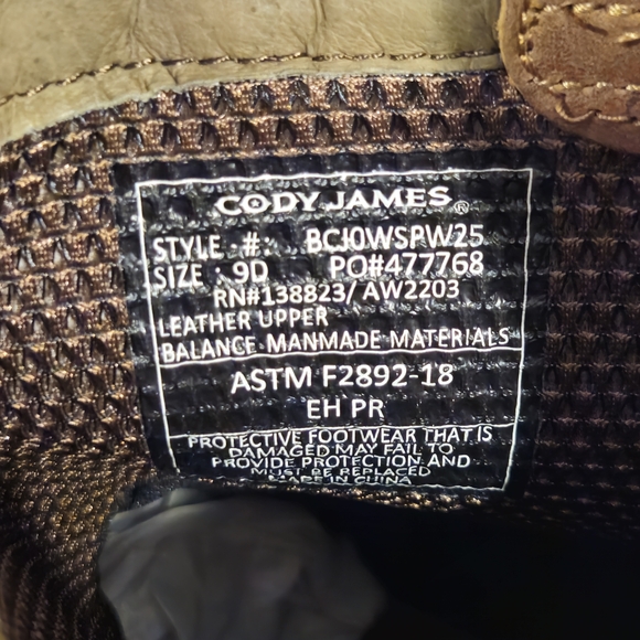 CODY JAMES DECIMATOR ASE7 WESTERN WORK BOOTS SOFT TOE BCJ0WSPW25 MEN'S SIZE 9 D - Picture 8 of 10